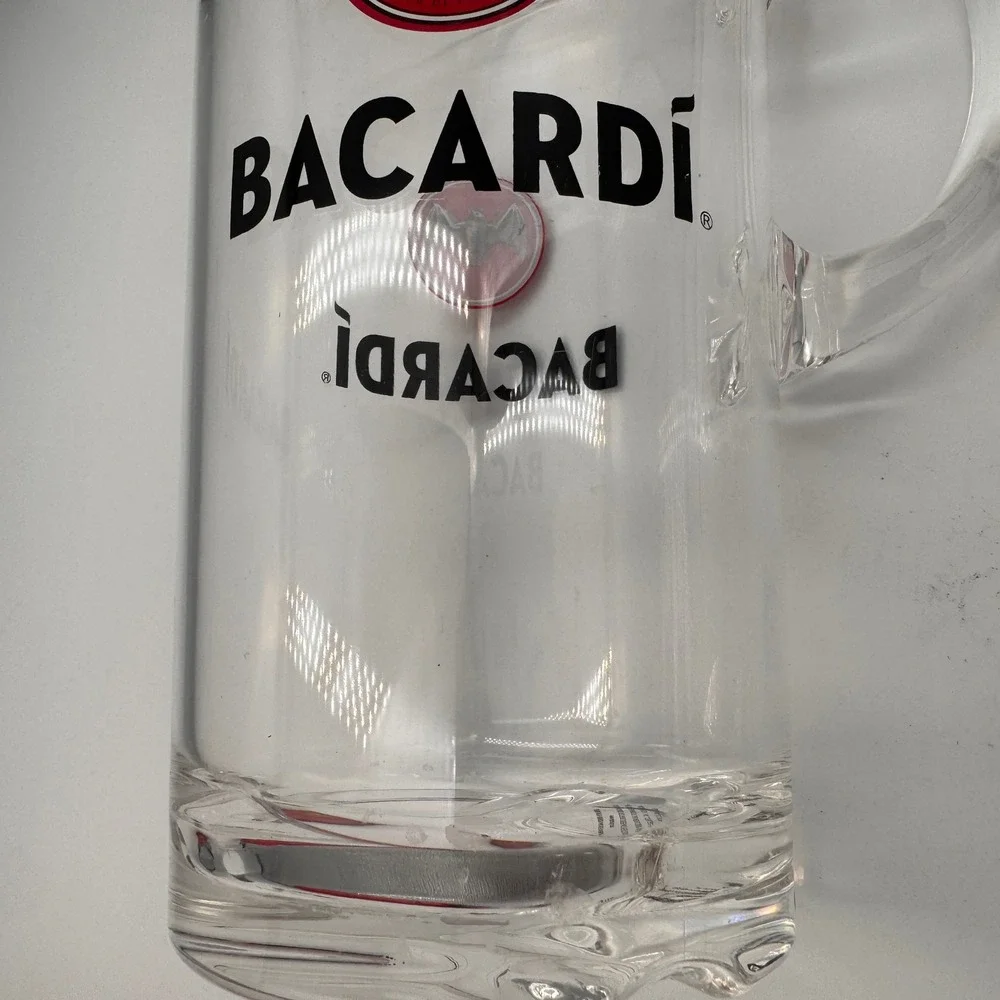 Bacardi Rum Clear Plastic Acrylic Pitcher Barware Red Bat Logo 9 Inch 2022